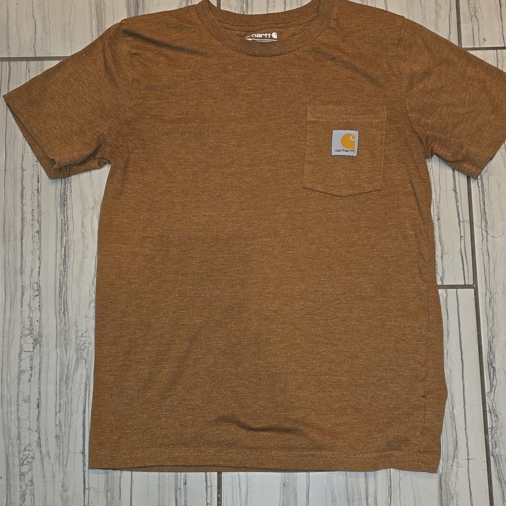 Boys Carhartt Brown Short Sleeve Graphic Tee with Outdoors Dog Print - Picture 2 of 3